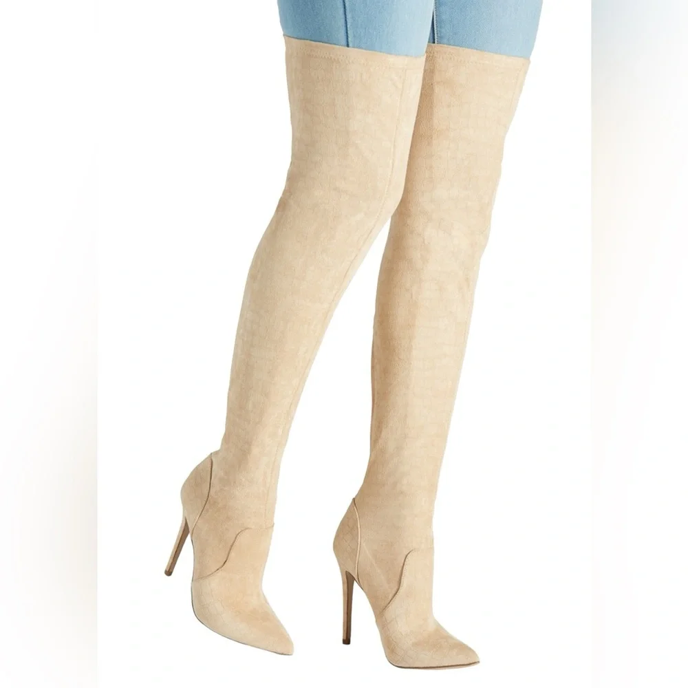 Neysa Natural suede thigh high stiletto heel boot size 8